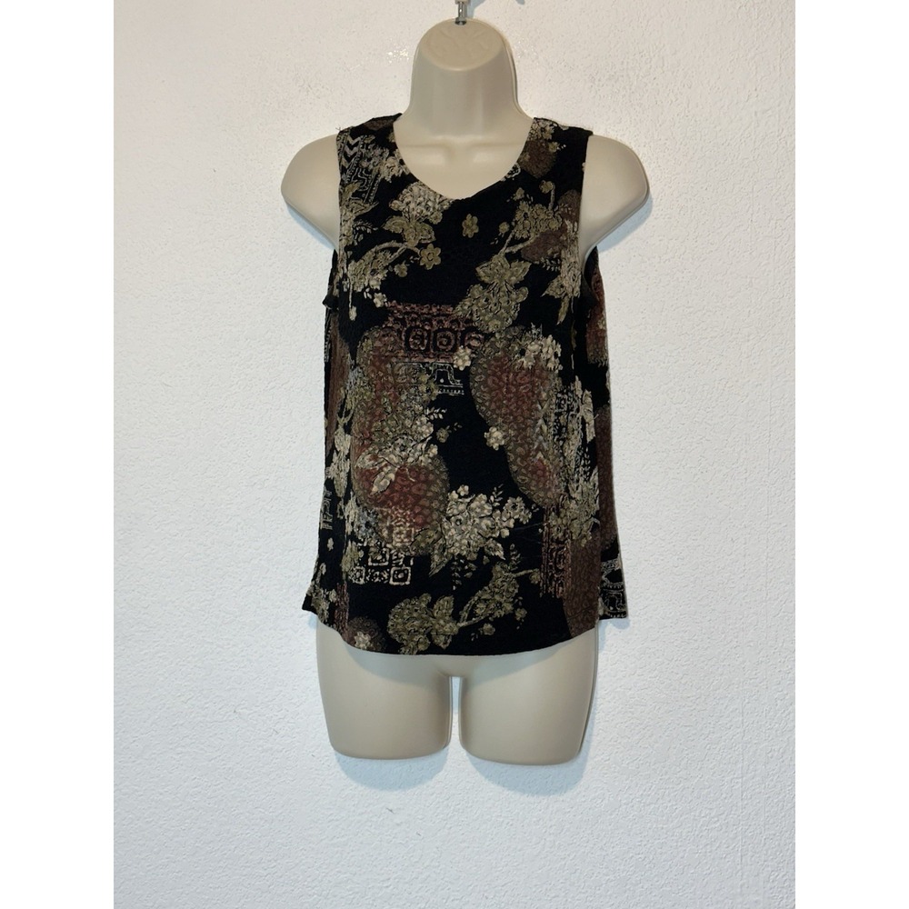 White Stag Tank Top Sleeveless Asian Inspired Print Stretch Size Small